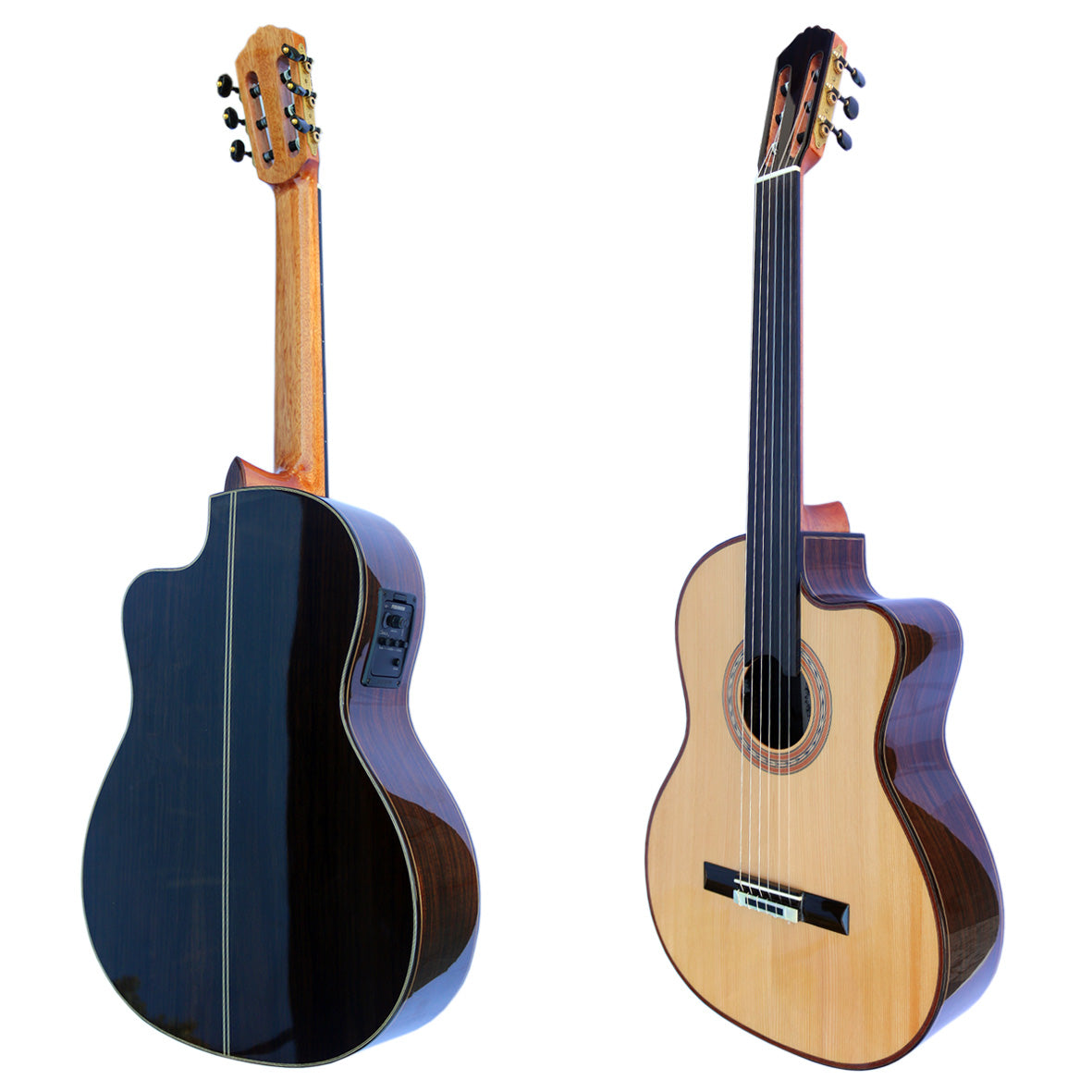 Båndløs klassisk guitar CP-3 — set forfra og bagfra