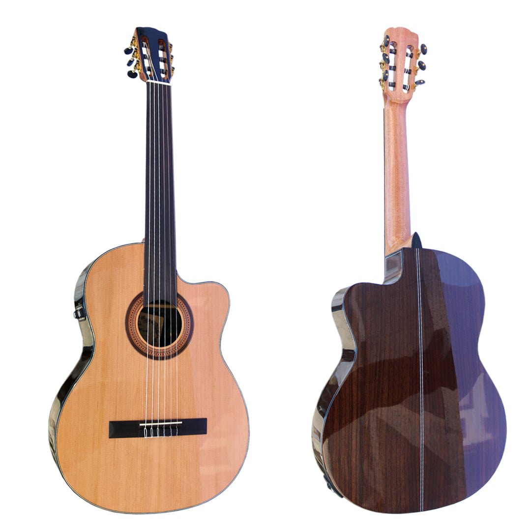 Båndløs klassisk guitar CP-3 — set forfra og bagfra