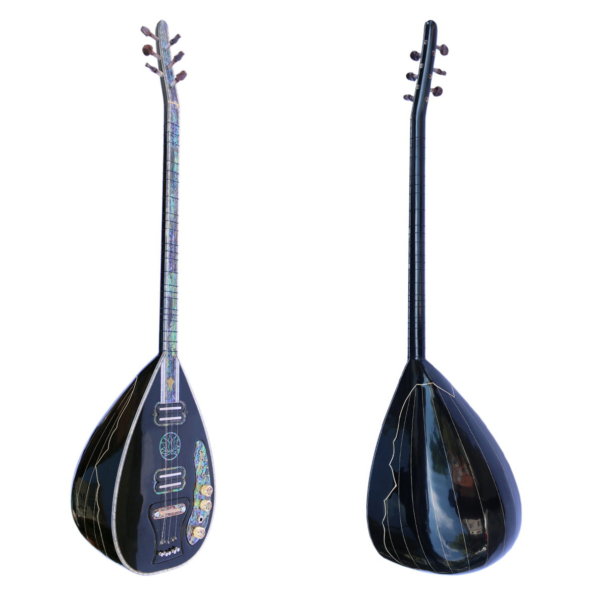 Baglama saz électrique professionnel à long manche DES-3 avec caisse en noyer et incrustations de nacre par Dest
