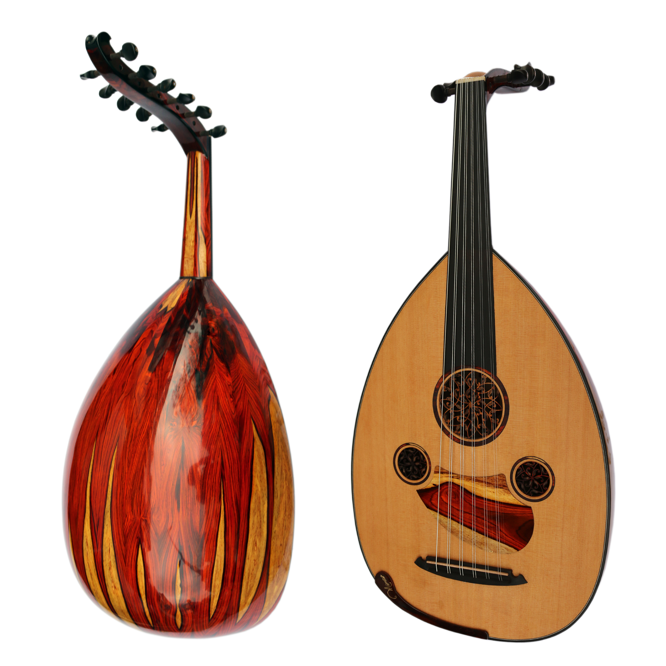 Oud arabe artisanal MRS-7 de Miras avec caisse en Cocobolo et table en cèdre